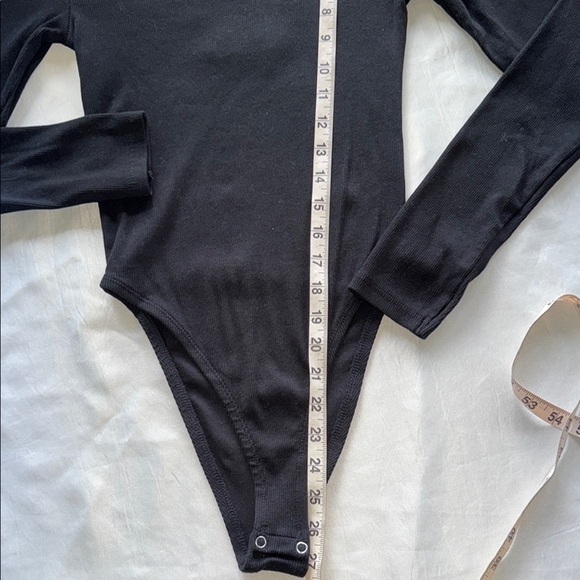 Zara Black Long Sleeve Bodysuit Ribbed Knit Double Snap Sz Medium - Picture 5 of 9